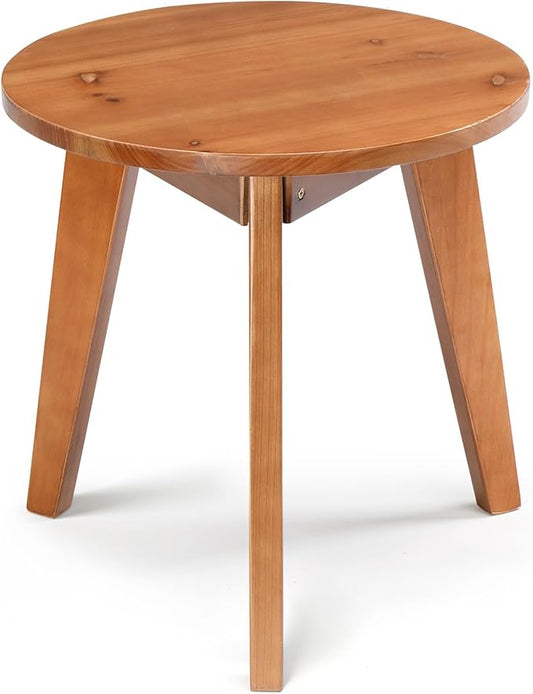 Outvita Outdoor Side Table, Acacia Wooden End Table Small Coffee Table for Patio Balcony Garden Living Room Bedroom Sturdy (Smooth Tabletop - Three Legs)