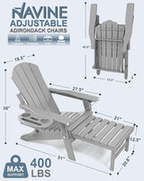 Adjustable Adirondack Chair with Retractable Ottoman Set of 2, HDPE Folding Adirondack Chair with Cup Holder - Photo 3