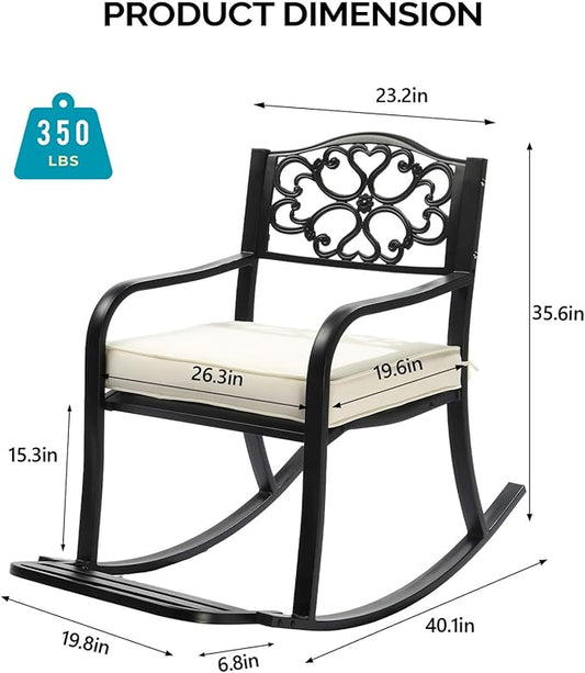 Outdoor Rocking Chair with Footrest, Rocking Bench Thick Cushion, Single Sofa Reading Accent Chairs Leisure Rocker Armchair for Front Porch, Garden, Backyard, Mecedora para Adultos (Black)