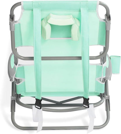 Ostrich Lightweight Portable Outdoor On Your Back Folding Chair for Relaxing with 5 Seat Adjustment Backpack Straps and Cup Holder, Teal (2 Pack)