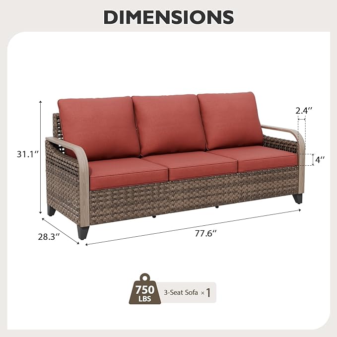 EAGLE PEAK Wicker Outdoor Patio Sofa Modern Rattan Patio Furniture Loveseat for Backyard Deck Porch Balcony - Photo 2