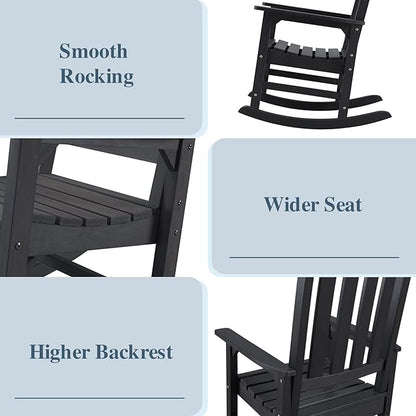 Psilvam Oversized Outdoor Rocking Chair Set of 2, Porch Rocker with 21" Wide Seat and 32" Tall Backrest, Pre-Assembled with Most Components for Effortless Installation (Carbon Black)