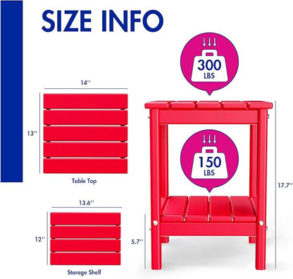 BRIOPAWS Outdoor-Side-Table | Small | HDPE Plastic | Patio End-Table | 2-Shelf Adirondack Outside Tables | All Weather | for Poolside Front Porch Indoor Living Room | 14" x 13" | Red
