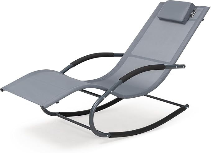 Outdoor Lounge Chair with Pillow, Chaise Lounge Chair for Patio, Lawn, Pool, Grayish Blue - Photo 1