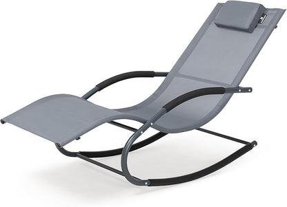 Outdoor Lounge Chair with Pillow, Chaise Lounge Chair for Patio, Lawn, Pool, Grayish Blue