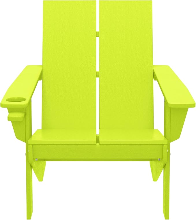 WestinTrends Riviera Outdoor HDPE Modern Adirondack Chair with Cup Holder, Lime