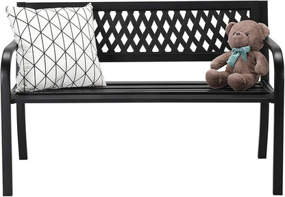 Outdoor Bench, 47 x 20.5 x 30 inches Metal Garden Bench Patio Park Furniture with Plastic Backrest