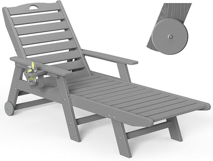 nalone Chaise Lounge Outdoor with 5-Position Adjustable Backrest, HDPE Lounge Chair for Outside Supports Up to 400 LBS, Pool Lounge Chairs for Patio Poolside Deck Beach Backyard (Grey)