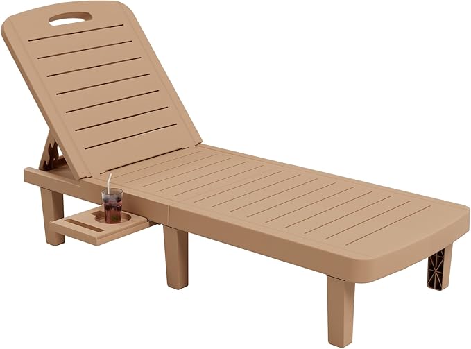 UDPATIO Outdoor Lounge Chairs Set of 2, Resin 5-Position Adjustable Reclining & Side Table, Heavy Duty Waterproof Patio Chairs for Pool, Beach, Lawn, and Garden,New Brown,2 PCS