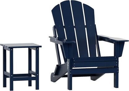 WO WESTIN OUTDOOR HDPE Laguna Outdoor Poly Adirondack Chair with Side Table, Navy Blue