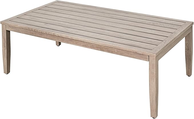 Never-Rust Aluminum Outdoor Coffee Table, All-Weather Patio Coffee Table with Faux Wood Grain Finish Frame, Rectangle - Photo 1