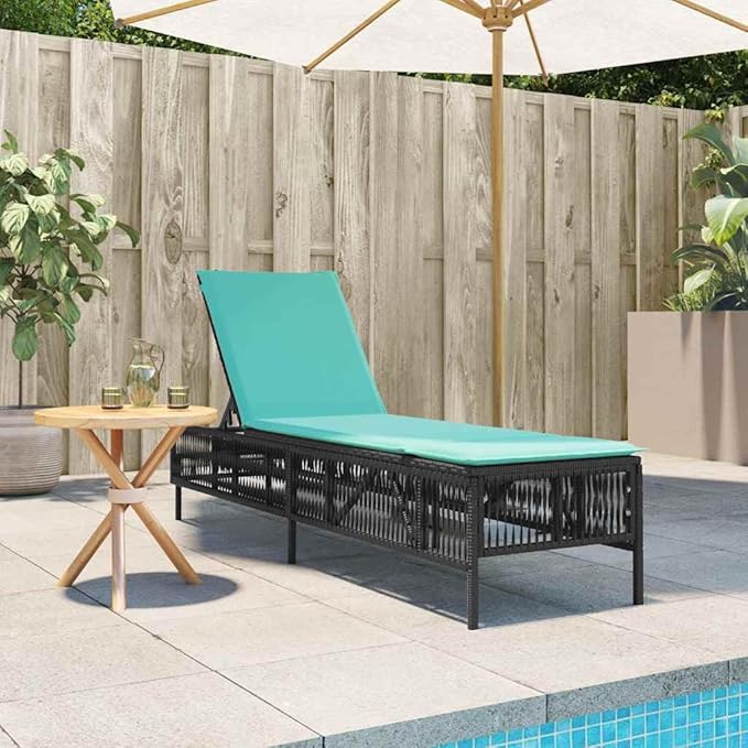 Black PE Rattan Outdoor Chaise Lounge, Adjustable Backrest 5 Levels, UV Resistant Cushion 77.9" L x 21.7" W x 37.8" H - Photo 3