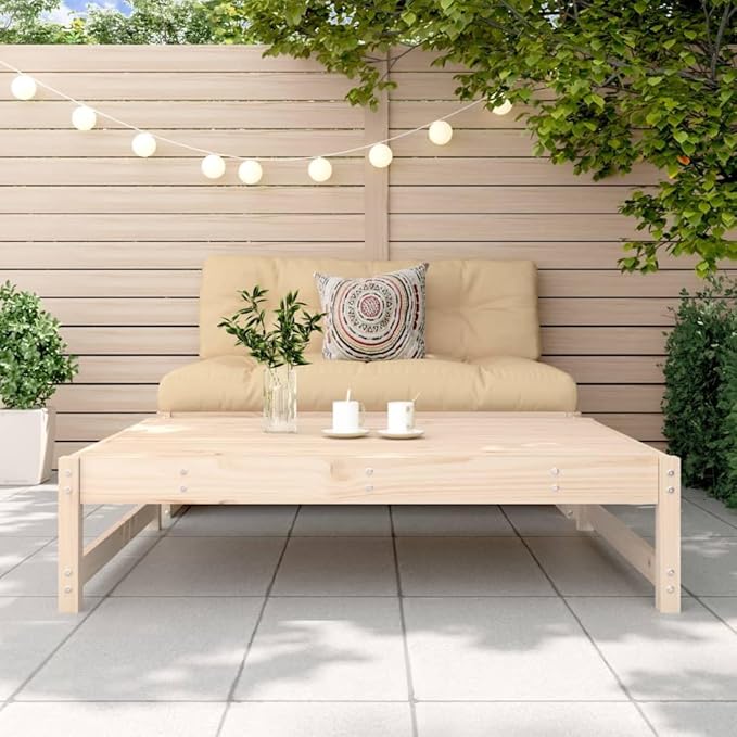 Solid Pine Wood Garden Footstool, Natural Pine Rustic Outdoor Stool for Patio and Garden, Sturdy Side Table or Comfy Footrest with 242.5 lb Capacity, Easy Care Compact