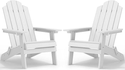 MXIMU Folding Adirondack Chair for Outdoor: Easy to Assemble and Comfortable Adirondack Chairs Set of 2 - All Weather Composite Plastic Chair for Outside Fire Pit Patio Lawn Garden Backyard Use(White)