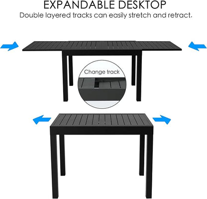 Kozyard Expandable Outdoor Patio Dining Table, 43"–86.6" Adjustable Length, All-Aluminum Frame, Weather & Rust Resistant, for Backyard, Porch, Deck, Garden, Gray