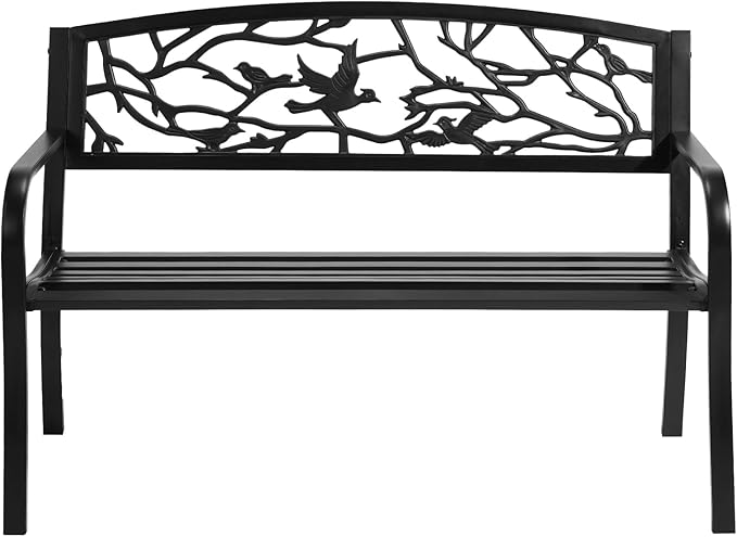 VINGLI Outdoor Bench for Patio Metal Garden Bench w/PVC Back Pattern - Photo 1