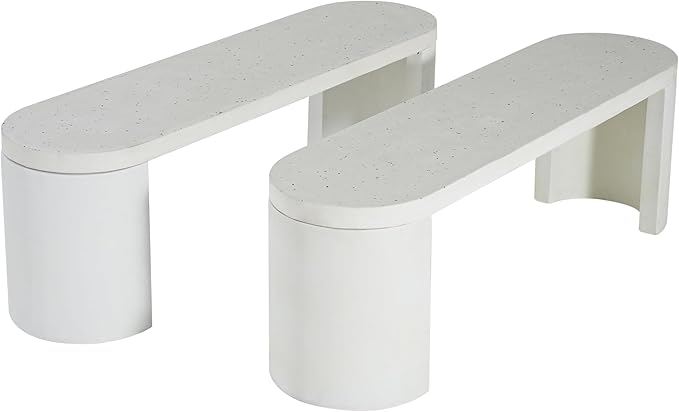 Christopher Knight Home Vex Set of 2 Concrete Outdoor Bench with Modern White Terrazzo Effect, Outdoor Dining Chairs - Photo 4
