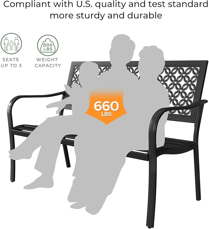 Grand patio 50" Outdoor Bench Garden Bench with Armrests Bench for Outdoors Lawn Yard Porch Black - Photo 4