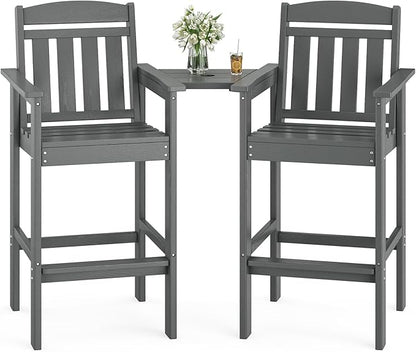 Soohow Tall Adirondack Chairs Set of 2, HDPE Adirondack Bar Stools with Connecting Tray, Bar Height Adirondack Chair Patio Barstool, Ideal All Weather Tall Patio Chair for Balcony, Poolside, Backyard
