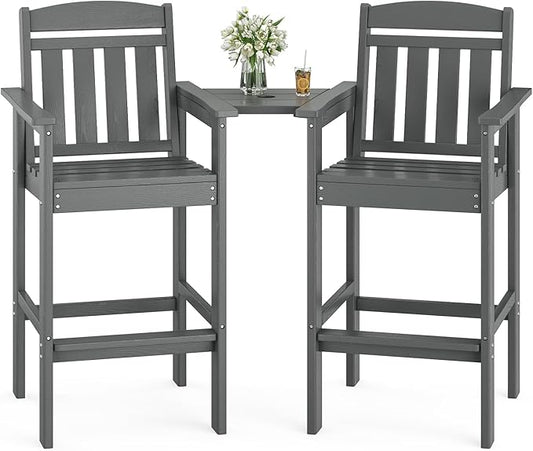 Soohow Tall Adirondack Chairs Set of 2, HDPE Adirondack Bar Stools with Connecting Tray, Bar Height Adirondack Chair Patio Barstool, Ideal All Weather Tall Patio Chair for Balcony, Poolside, Backyard