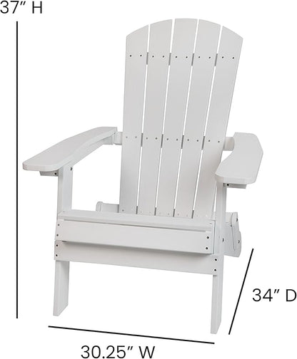 Flash Furniture Charlestown Folding Adirondack Chair - White - Poly Resin - Indoor/Outdoor - Weather Resistant - Set of 2