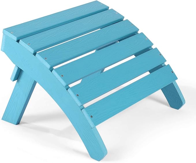 Adirondack Ottoman, Plastic Folding Adirondack Footstool, All Weather Ottoman for Adirondack Chairs, Widely Used for Outdoor, Porch, Patio, Garden, Poolside, Fire Pits - Lake Blue