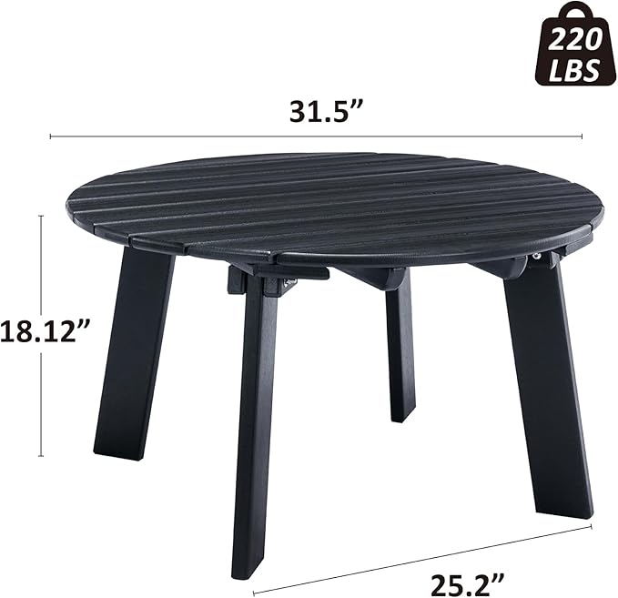 Outdoor Round Coffee Table, Adirondack Patio Coffee Table, Outdoor Large Side Table for Balcony Lawn (Black)