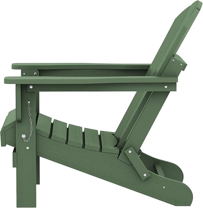 SERWALL Folding Adirondack Chair Set of 8, Weather Resistant Patio Chair with Cup Holder for Patio Garden Outdoors Fire Pit- Army