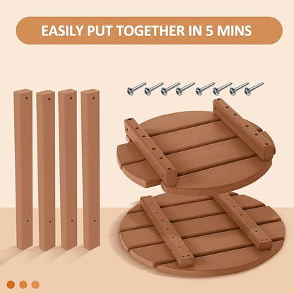 Round Adirondack Outdoor Side Table, 17.7" Small Patio End Table, 2-Tier HDPE Plastic Table for Poolside Porch Garden, Weather Resistant & Easy Assembly (Teak)