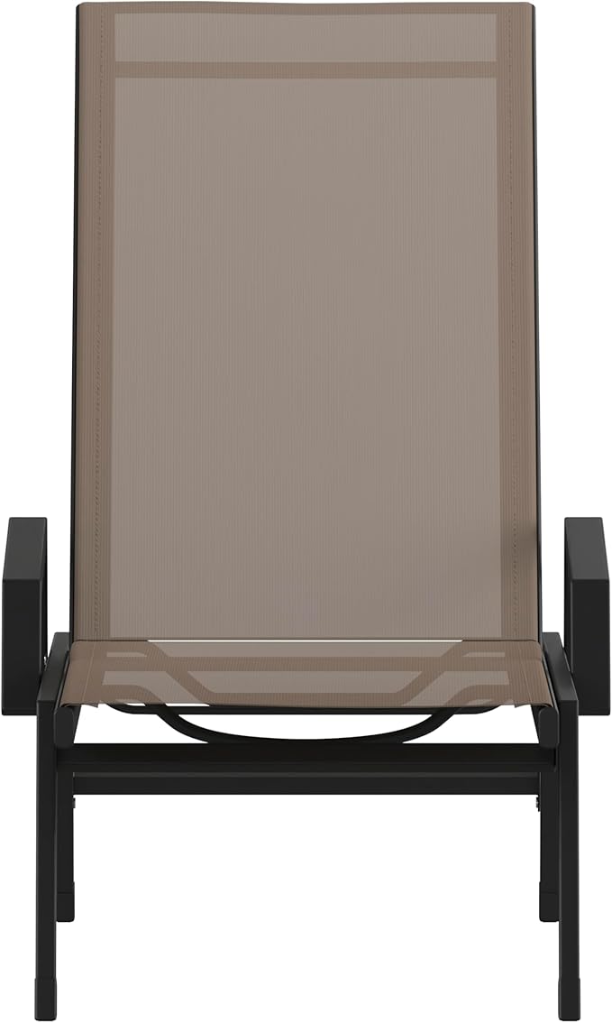 EMMA + OLIVER Braelin Adjustable Patio Chaise Lounge - Brown Textilene Seat - 5 Recline Positions - Metal Frame - All-Weather