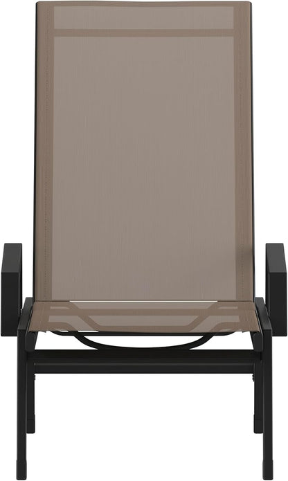 EMMA + OLIVER Braelin Adjustable Patio Chaise Lounge - Brown Textilene Seat - 5 Recline Positions - Metal Frame - All-Weather