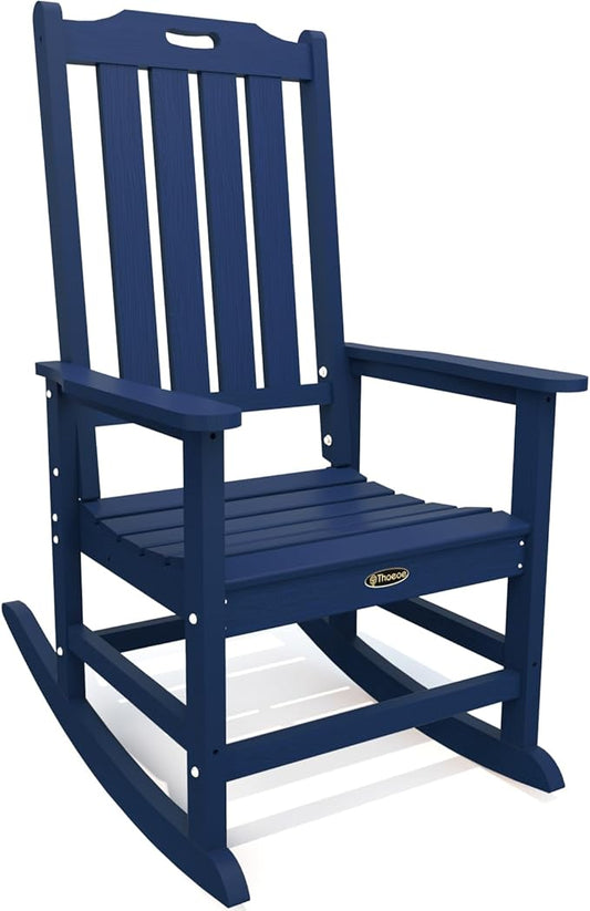 Oversized Rocking Chair, Outdoor Rocking Chair for Adults, All Weather Resistant Porch Rocker for Lawn Garden, Navy Blue