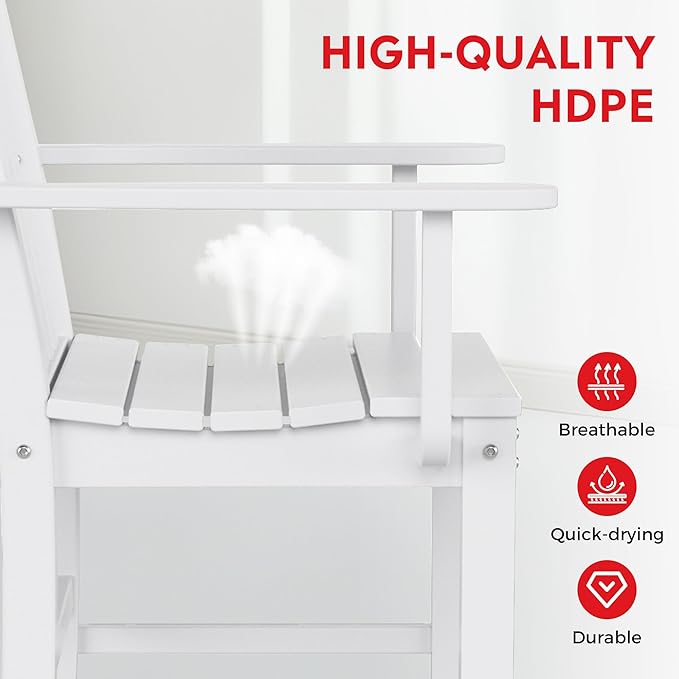 Costaelm Patio Dining Chairs, Plastic Outdoor Adirondack Chair with Arm, HDPE Poly Lumber, Waterproof Restaurant Bistro Dining Chair for Outside Porch Backyard Garden, White