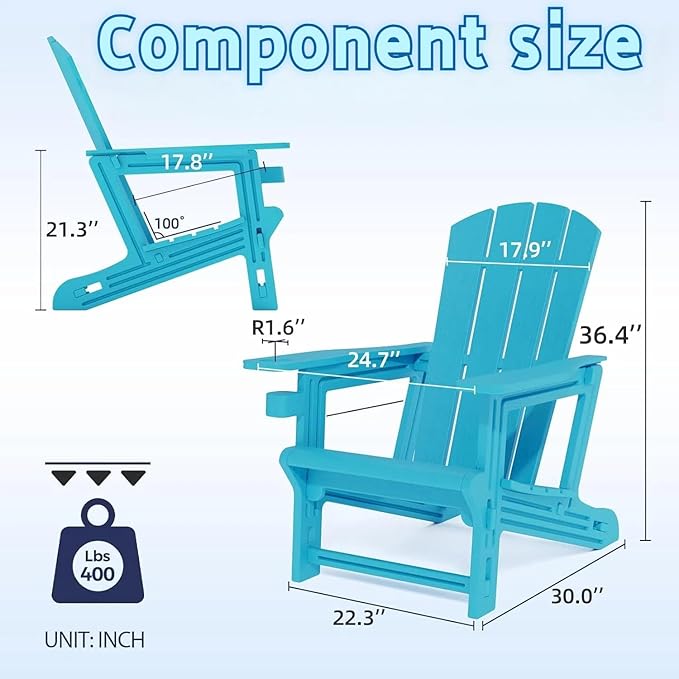 FONTOI Adirondack Chair, Plastic Adirondack Chair with Cup Holder, Outdoor Weather Resistant Lawn Furniture, 400 LBS Capacity Recliner, Garden Backyard Patio Without Screws Install, Sky Blue