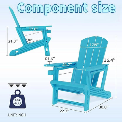 FONTOI Adirondack Chair, Plastic Adirondack Chair with Cup Holder, Outdoor Weather Resistant Lawn Furniture, 400 LBS Capacity Recliner, Garden Backyard Patio Without Screws Install, Sky Blue