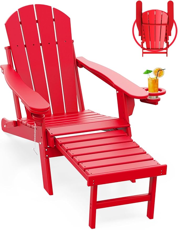 GREENVINES Adirondack-Chairs-with-Ottoman | Folding | Retractable-Footrest | HDPE Plastic | All Weather Fire Pit Chair - Photo 1