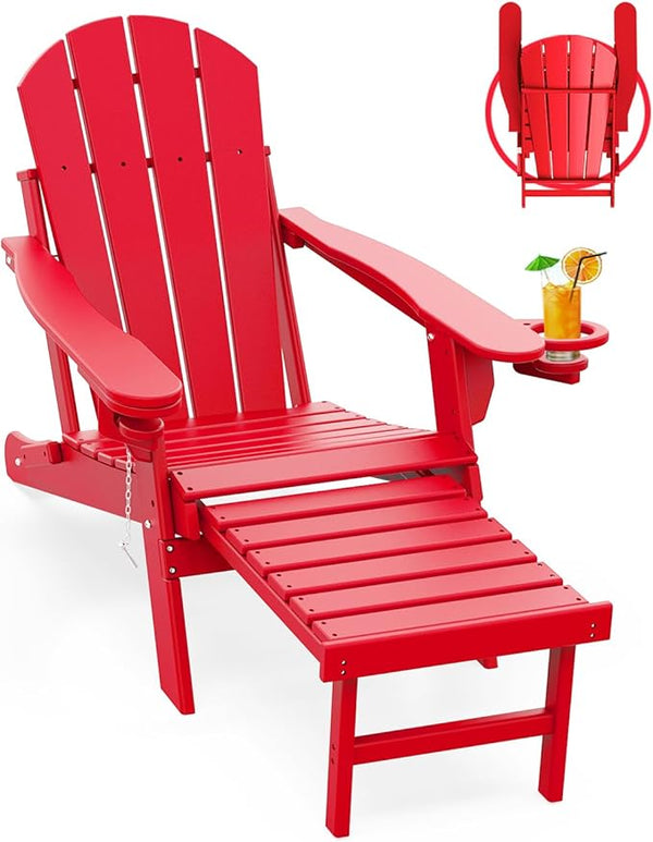 GREENVINES Adirondack-Chairs-with-Ottoman | Folding | Retractable-Footrest | HDPE Plastic | All Weather Fire Pit Chair - Photo 1