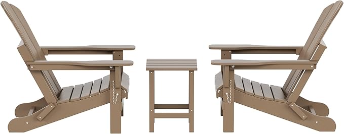 WO WESTIN OUTDOOR HDPE Laguna 3PC Outdoor Poly Adirondack Chair Set with Side Table, Weathered Wood