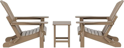 WO WESTIN OUTDOOR HDPE Laguna 3PC Outdoor Poly Adirondack Chair Set with Side Table, Weathered Wood