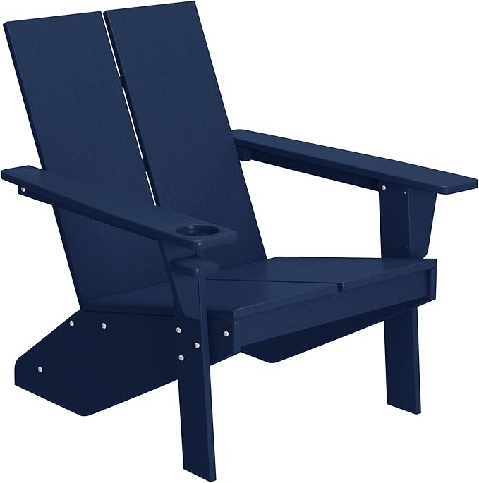 WestinTrends Riviera Outdoor HDPE Modern Adirondack Chair with Cup Holder, Navy Blue