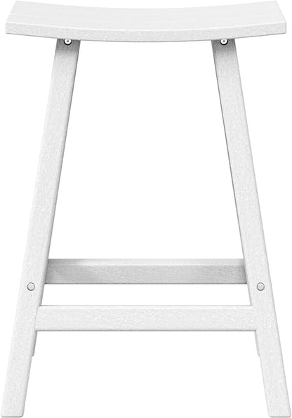 WestinTrends Malibu 24 Inch Outdoor White Bar Stools, All Weather Resistant Poly Lumber Adirondack Counter Height Stools, White