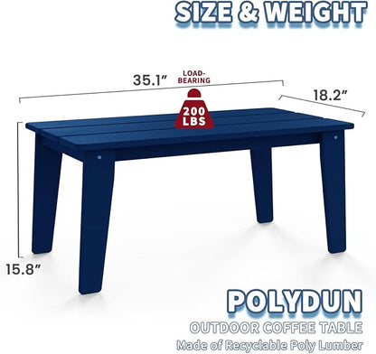 Wood Texture Coffee Table, 35" x 18.2" Poly Lumber Patio Table, All Weather Adirondack for Balcony, Garden, Indoor or Outdoor, Navy Blue