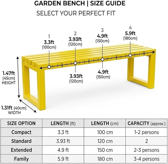 3.3 3.9 4.9 5.9ft Outside Garden Bench, 2 Person Outdoor Metal Patio Backless Bench, Weatherproof Porch Furniture Bench Heavy Duty 880lbs Benches for Park Yard Lawn Front Entrance(White,3.93ft)