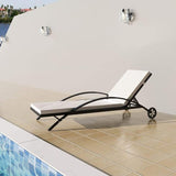Sun Lounger with Cushion & Wheels Poly Rattan Black, Outdoor Chaise Lounge Chair for Beach, Sunbathing, Patio, Pool - Photo 1