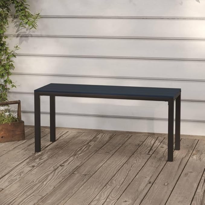 43.3 in Black Steel Vintage Garden Bench Rectangular Outdoor Seating for 3, Matte Metal Frame & WPC Seat, Low-Maintenance Patio Furniture for Garden, Terrace and Balcony