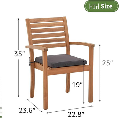 OC Orange-Casual Stackable Patio Dining Chairs Set of 2, Outdoor Acacia Wooden Chairs w/Armrest & Removeable Fabric Cushion, for Porch, Backyard, Garden, Indoor, Dark Grey