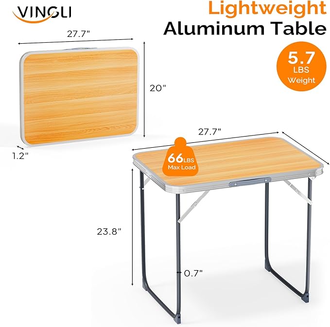VINGLI 2.3FT Small Camping Table，Portable Camping Table with Carrying Handle - Photo 2