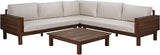 SAFAVIEH Outdoor Patio Furniture Collection - Napoli Teak Brown & Cream Solid Wood 4-Piece Sectional Sofa Set with - Photo 1