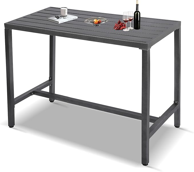 Outdoor Bar Table, Patio Console Pub Height Table with Powder Coated Steel Frame - Photo 1