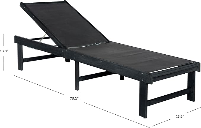 SAFAVIEH Outdoor Collection Manteca Dark Slate Grey Solid Wood/Dark Grey Texline Fabric Adjustable Chaise Lounge Chair - Photo 3
